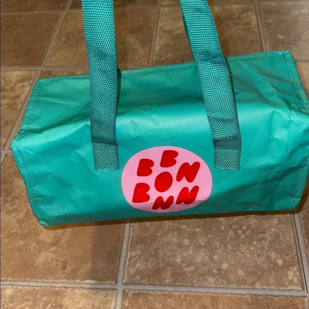 bon bon bon insulated cooler lunch box Teal Tote Bag with Pink Logo